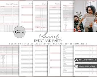 Planificador de eventos y fiestas / Organizador de fiestas / Diario de planificación de eventos / Planificador de celebraciones / Lista de verificación para fiestas / Seguimiento del presupuesto de eventos