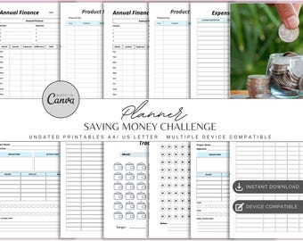 Money Saving Challenge | Budget Tracker | Savings Goal Planner | Printable Savings Journal | Financial Planner | Monthly Budget Organizer