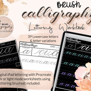 Monoline Lettering Brush Workbook for Procreate iPad Lettering digital lettering modern calligraphy procreate lettering brushes