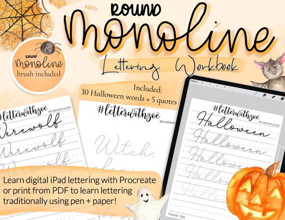 Monoline Lettering Brush Workbook for Procreate iPad Lettering digital lettering modern calligraphy procreate lettering brushes