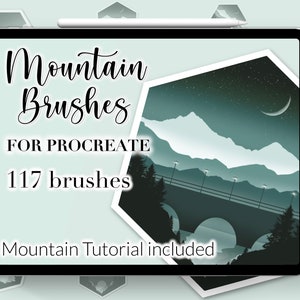 117 Procreate Mountain Stamps, Nature Stamps, Landscape Brushes, Mountain Silhouette, Color Palette, Procreate Tutorial, Hills Scenery