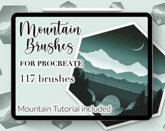 117 Procreate Mountain Stamps, Nature Stamps, Landscape Brushes, Mountain Silhouette, Color Palette, Procreate Tutorial, Hills Scenery