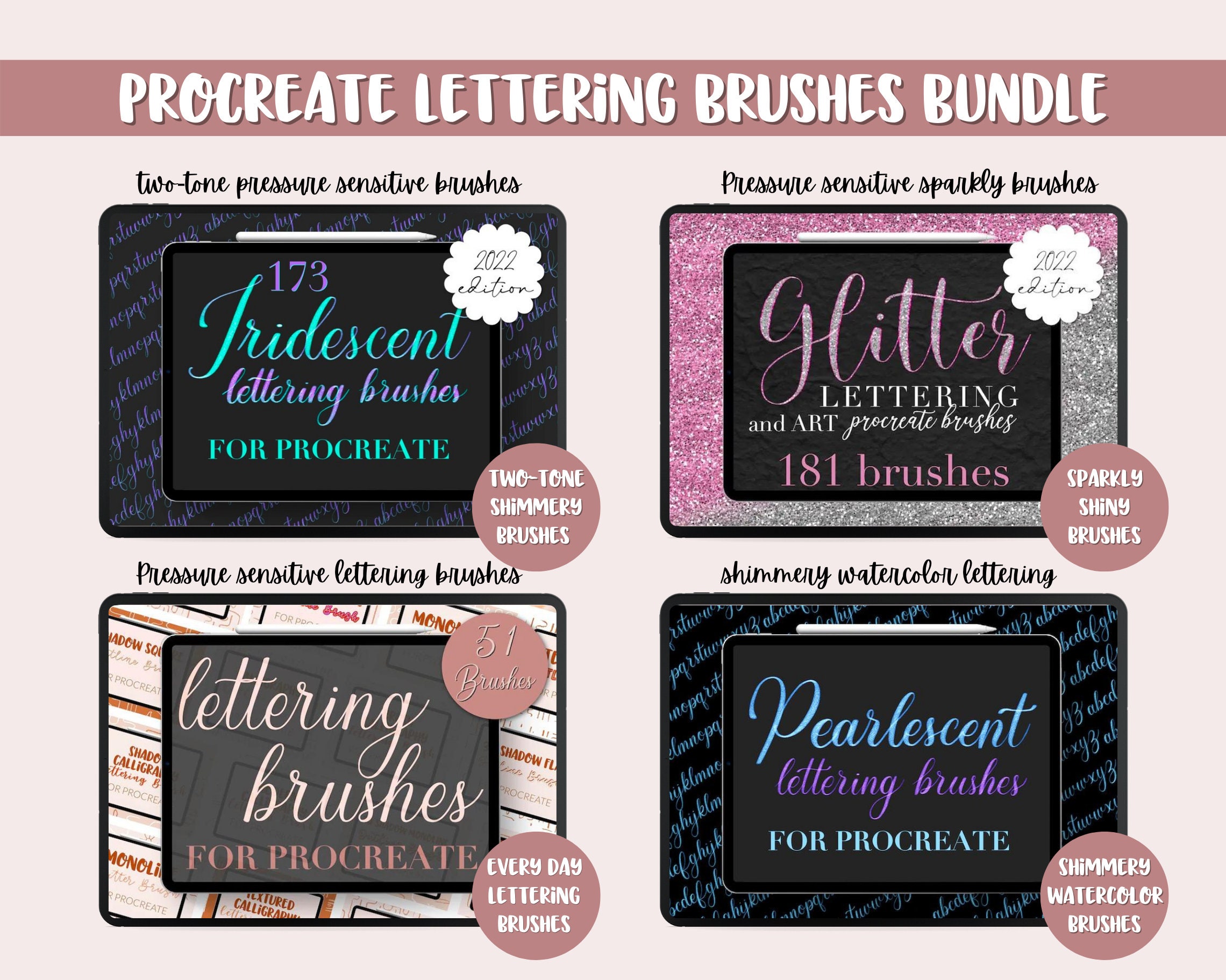 15 Procreate Brushes, 20 Lettering Practice Worksheets, Learn Flourish  Lettering, Modern Calligraphy, Lettering Workbook Procreate or Print 