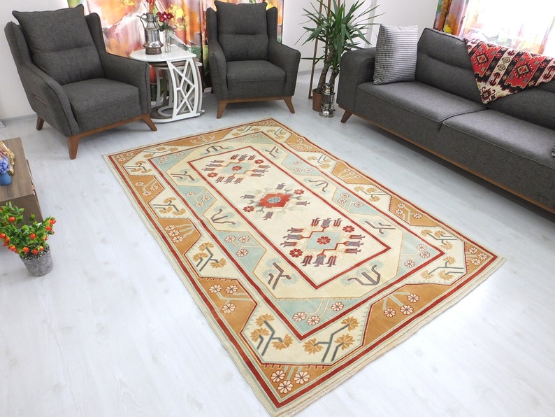 Turkish Rug 5.3x8,Turkish Carpet,Vintage Boho Decor Colorful Room Cappadocia Design Caucasian Entrance Carpet Faded Outdoor Low Pile Kitchen