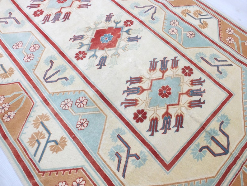 Turkish Rug 5.3x8,Turkish Carpet,Vintage Boho Decor Colorful Room Cappadocia Design Caucasian Entrance Carpet Faded Outdoor Low Pile Kitchen