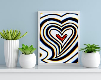 Heart Illusion Print | Art Print | Art Poster | Opart | Optical Illusion | Psychedelic Art | Heart Painting | Print of Painting | Wall Art