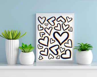 Optical Illusion Hearts | Art Print | Wall Decor | Surreal Wall Art | Illusion Art | Valentine's Art | Sweet Gifts | Acrylic Painting Print