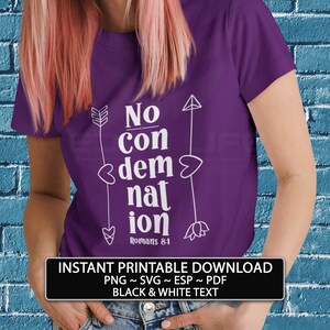 非難なし 即時ダウンロード プリントTシャツデザイン クリスチャンTシャツデザイン プリント可能な壁アートデコマグカップデザイン プリントギフトカード ローマ人への手紙8:1