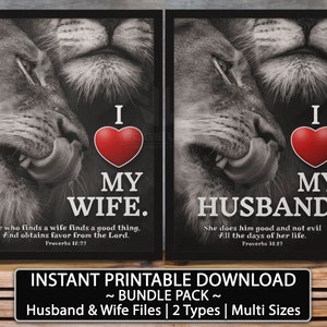 BUNDLE - I Love My Wife or Husband Lions - Download Druck t-shirt design christliches t-shirt design druckbare Wand Kunst Deco Becher Druckkarten png