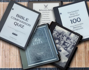 5 PDF in 1 BUNDLE: King James Bible; My Collection of Scriptures; Bible Study Sermon Notebook; 100 Memory Scriptures; Bible Comparison Quiz.