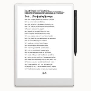 Op de afbeelding: Een witte pagina met zwarte tekst die de redenen uiteenzet om God op de eerste plaats te zetten. De tekst bevat zinnen als "Hij heeft alles gemaakt" en "Hij is de waarheid".