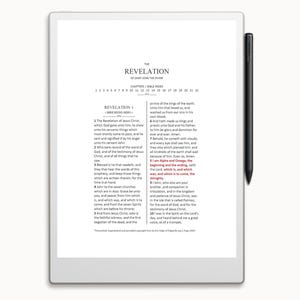 May include: A page from the book of Revelation, a part of the Christian Bible. The page is white with black text. The text is in a traditional font style. The text includes the title "The Revelation of Saint John the Divine" and the first few verses of the book.