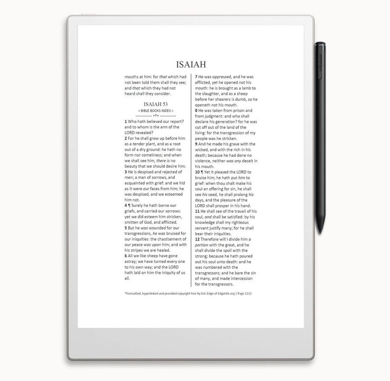 May include: A page from the book of Isaiah in the Bible. The text is in black font on a white background. The page number is 122. The text is a passage from the Bible about the suffering servant.