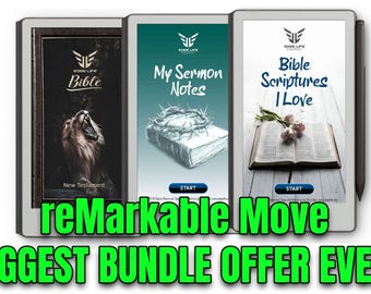 ReMarkable Move Bible Bundle. 1 Bible, 2 Sermon Notes & 3 Scriptures I Love Pdf Template for remarkable pro move. Hyperlinked, large print.
