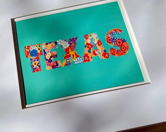 Texas Wildflower Art Print: Teal Floral Illustration (11x14 Digital Download)