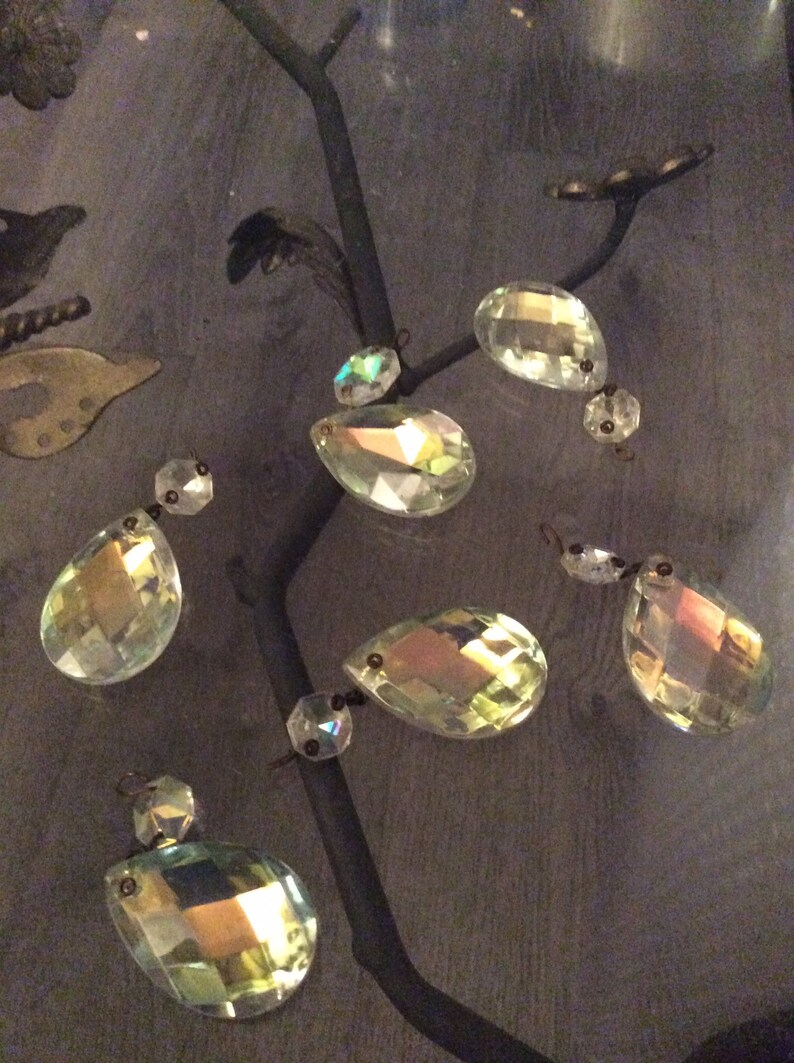 used Set6 Vintage aurora borealis crystal cut glass lamp prism