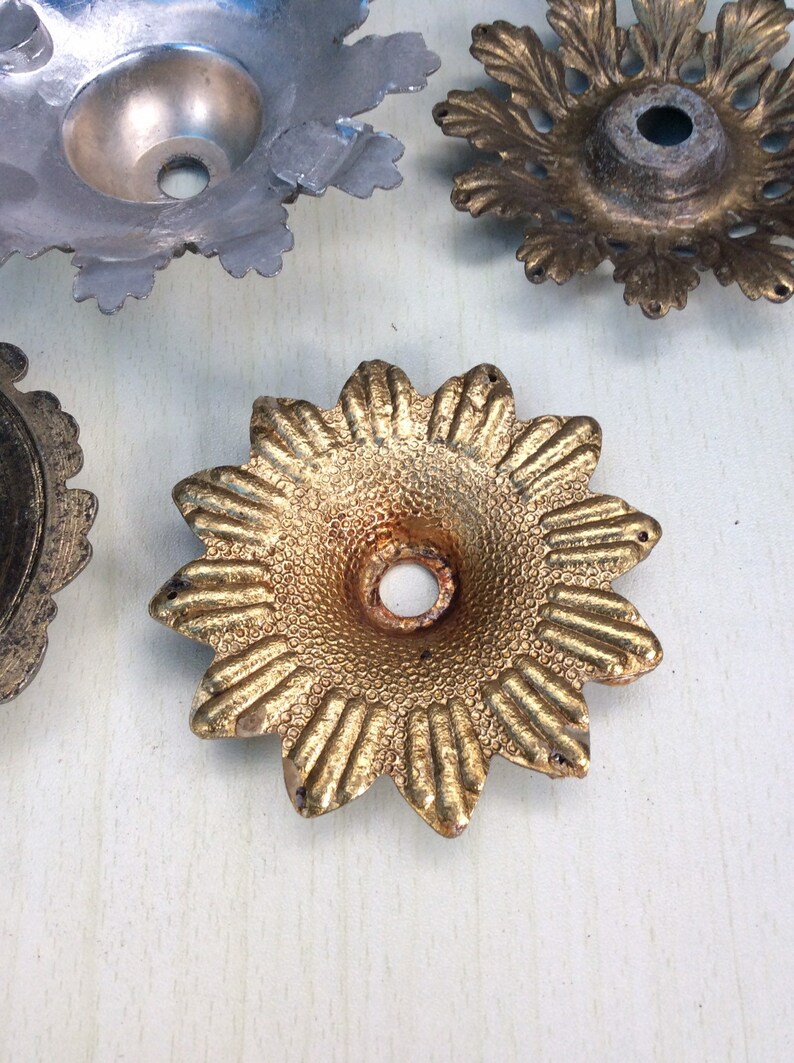 Vintage cast metal ornate lamp bobeches Set / 4 Etsy