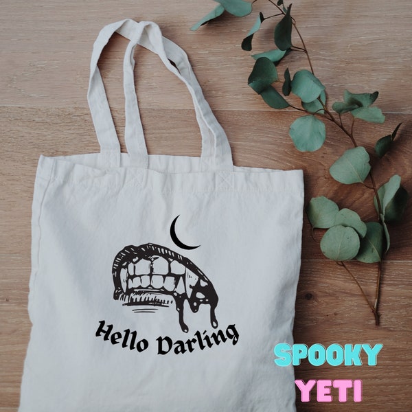 Hello Darling, Astarion, bg3, Vampire  Tote Bag, Reusable Shopping Bags, Grocery Sacks, Travel Totes, Day Totes, Book Bags, Print, Cotton