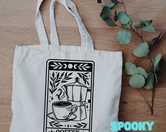 Coffee Tarot Card,  Book Tote, Reusable Shopping Bags, Grocery Sacks, Travel Totes, Day Totes, Book Bags, Print, Handmade