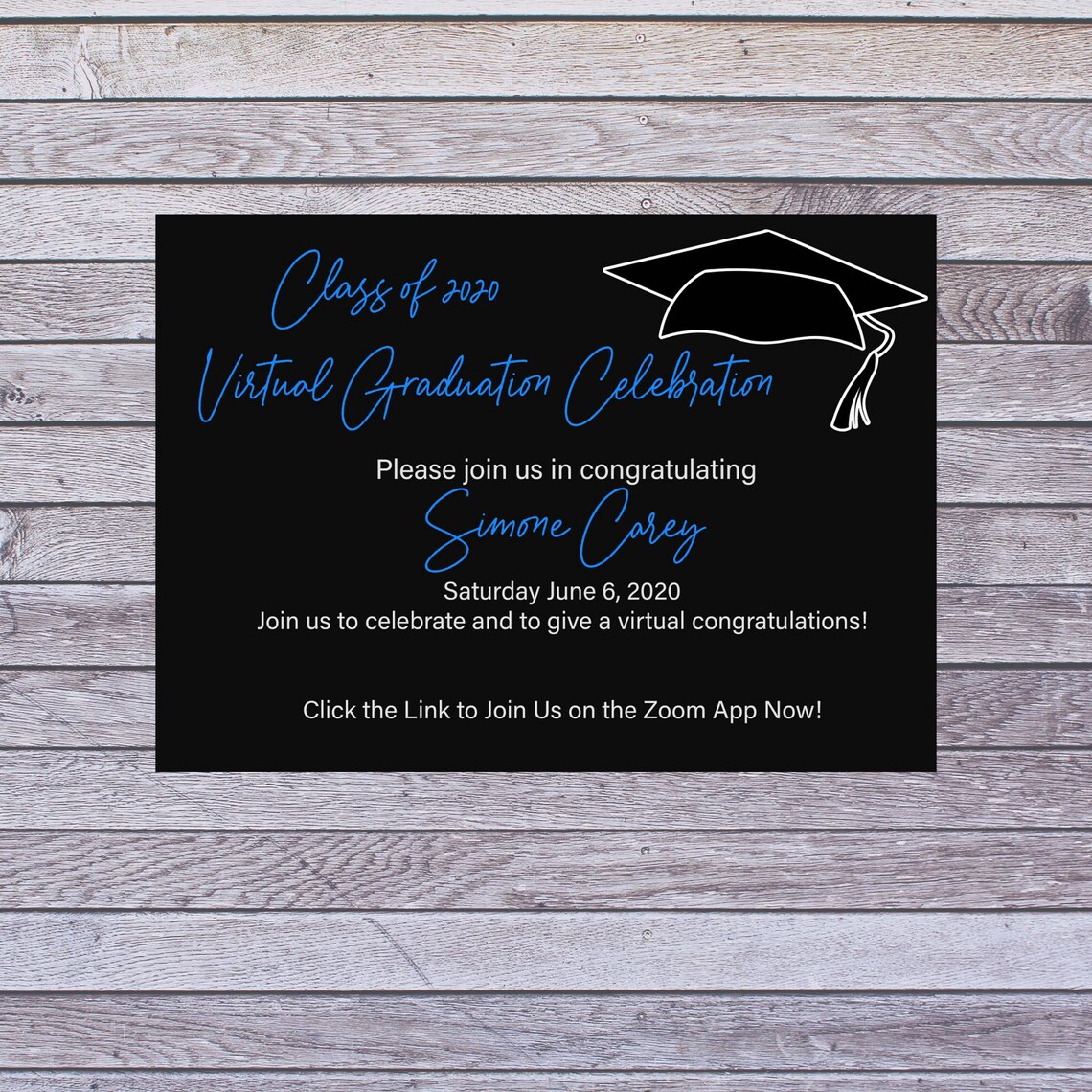 Virtual Email Graduation Invitation Black and Blue Etsy