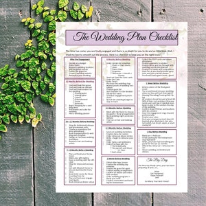 12-Month Wedding Countdown Checklist, Wedding Planner Printable Sheet