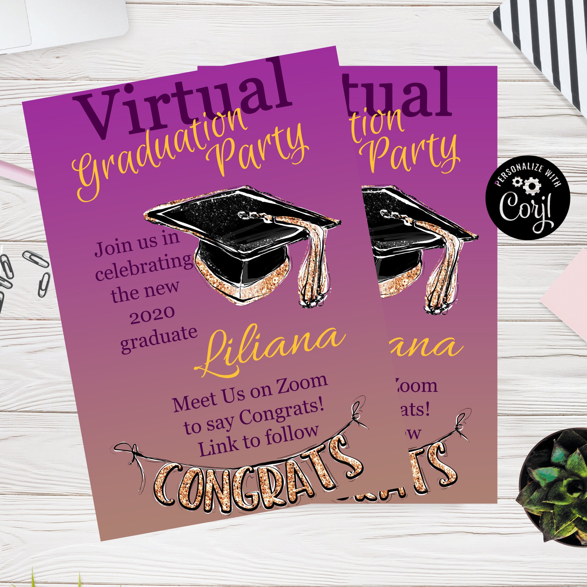 Virtual Graduation Invitation Printable 5x7 Invite Etsy