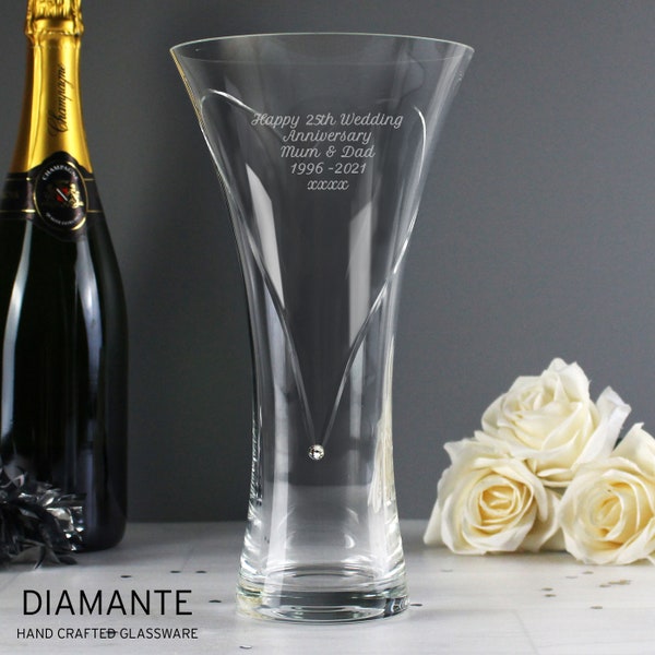Personalised Large Hand Cut Diamante Heart Vase engraved, Anniversary Gift, Wedding Gift, Birthday Gift, Mothers Day