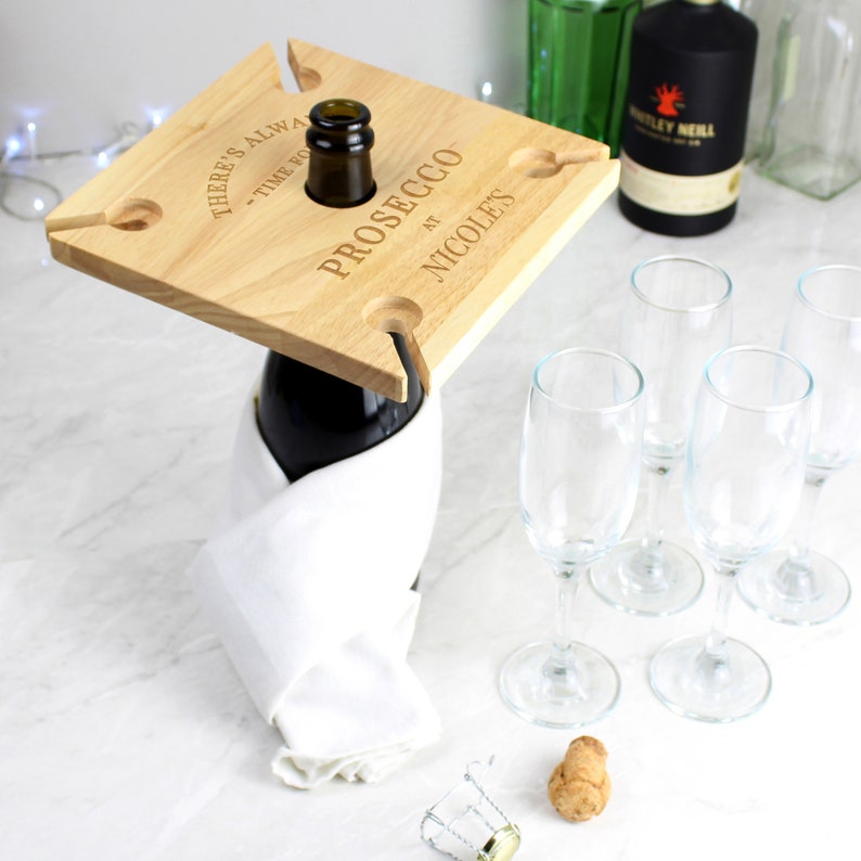 Personalised Prosecco Four Wine Glass Holder & Bottle Butler Etsy UK