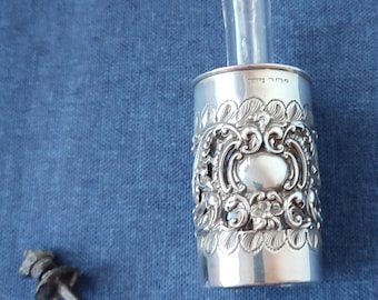 Antique Perfume Bottle Encased in a Silver Ornate Cover, Birmingham 1902