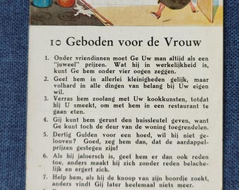 Vintage Dutch Postcard of 10 Commandments/Rules for Women