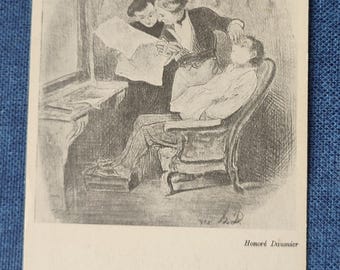 Postcard of Illustration/Drawing by Honore Daumier, 'When There Is News in the Newspaper'