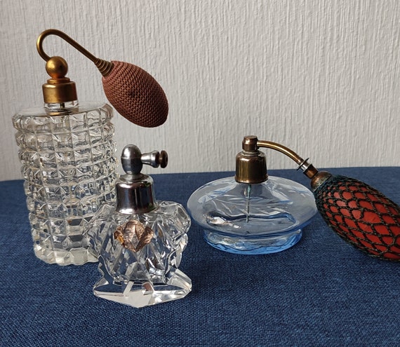 Vintage Pressed Glass Perfume Bottle With Atomizer [A2087] - Ruby Lane