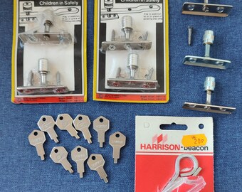 Genii Window Stay Locks With Extra/Spare Keys - Vintage