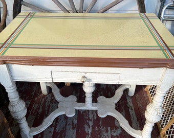 PICK UP ONLY 1930’s Enamel-Top Wood Table with Leaves