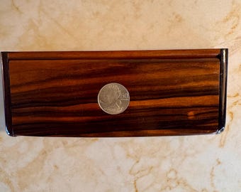 Vintage Wooden Cigar Humidor Box with Coin Inlay Lid – Mid Century Desk Storage