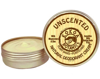Natural Deodorant Cream - Unscented, Sensitive Skin, Baking Soda Free, Vegan 2.75 oz