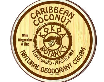 Natural Deodorant Cream, Caribbean Coconut, Organic, Natural, Plastic Free, Aluminum-Free