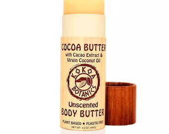 Cocoa Butter Lotion Bar with Cacao Extract & Virgin Coconut Oil – Unscented – Plastic-Free