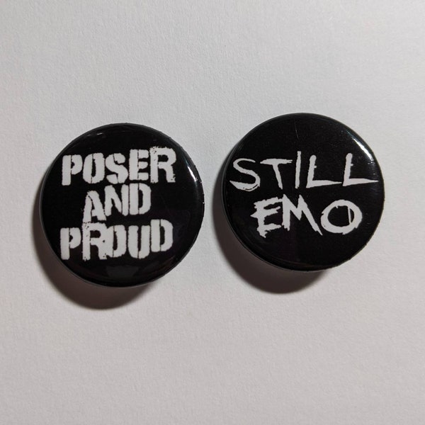 EMO KID pins | pinback button | poser and proud | scene | punk | mall goth | badge | hot topic | nostalgia | my chemical romance | MCR