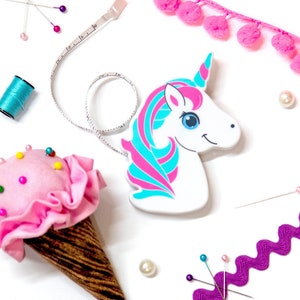 Unicorn Sewing Tape Measure - bright colors - 100cm/40 inches - blue, pink, and purple - sewing stocking stuffer