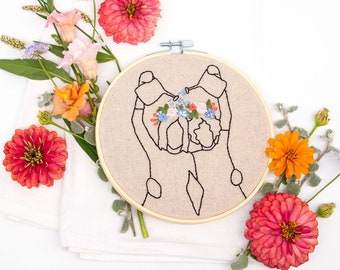 Helping Each Other Grow Mental Health Hand Embroidery kit for Friends or sisters modern floral- Paige Payne Art  - gift for friend
