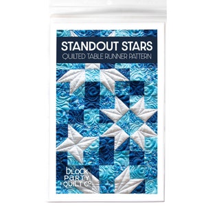 Standout Stars Quilted Table Runner DIGITAL Pattern for Sewing - Winter Patriotic Table Runner Patterns with star blocks