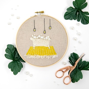 Bubble Bath Beaded Embroidery Kit Beginner Pearl beads - Embroidery Hoop Art - textured bead embroidery kit fringe embroidery kit