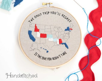 State Travel Embroidery kit - USA Road trip Stickprojekt, 2 SIZES 6" 8" Embroidery Kit Full Kit DIY Bastel Kit Reise Embroidery Design