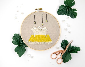 Bubble Bath Beaded Embroidery Kit Beginner Pearl beads - Embroidery Hoop Art - textured bead embroidery kit fringe embroidery kit