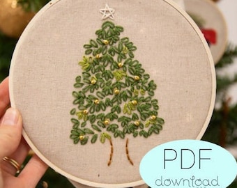 Beaded Christmas Tree Embroidery pattern Beginner - Embroidery Hoop Art - textured bead Christmas tree embroidery pattern tree with beads