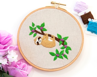 Sloth DIY Embroidery Kit - Embroidery Kit Beginner - DIY Craft Kit - DIY Kit - Embroidery Hoop Art - Animal Embroidery Kit