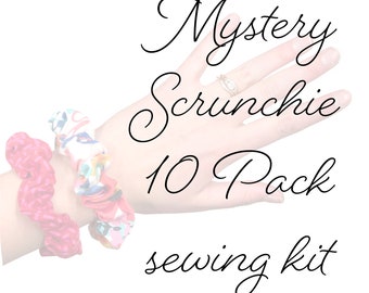 Scrunchie Sewing Kit - Mystery 10 pack - sewing kit for scrunchies in 10 different surprise fabrics - includes pre-cut fabric and elastic