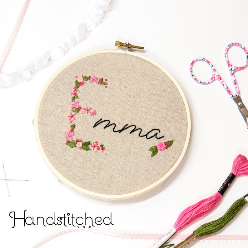 Name Embroidery Kit Beginner Custom Name Floral Embroidery Etsy