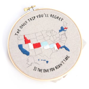 Kit de broderie State Travel - Projet de broderie Road trip aux États-Unis, 2 TAILLES 6" 8" Kit de broderie Kit complet Kit de bricolage Kit de broderie de voyage